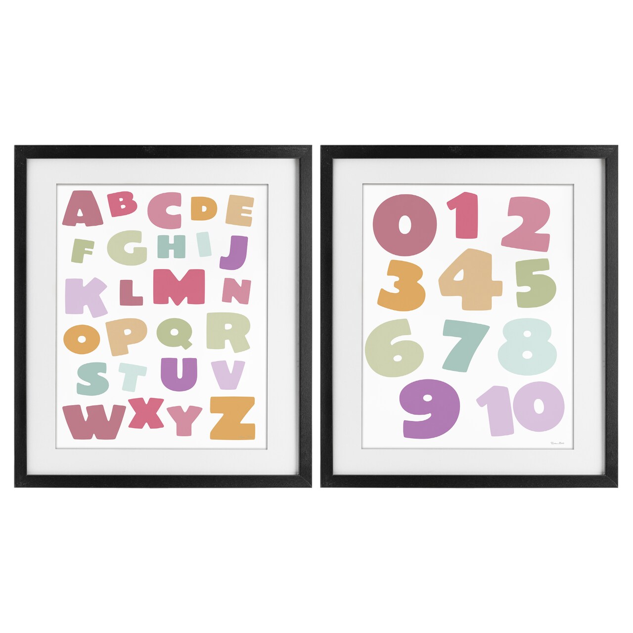 Stupell Industries Muted Letters & Numbers Educational 2pc Framed Print Under Glass Set, design by Susan Ball